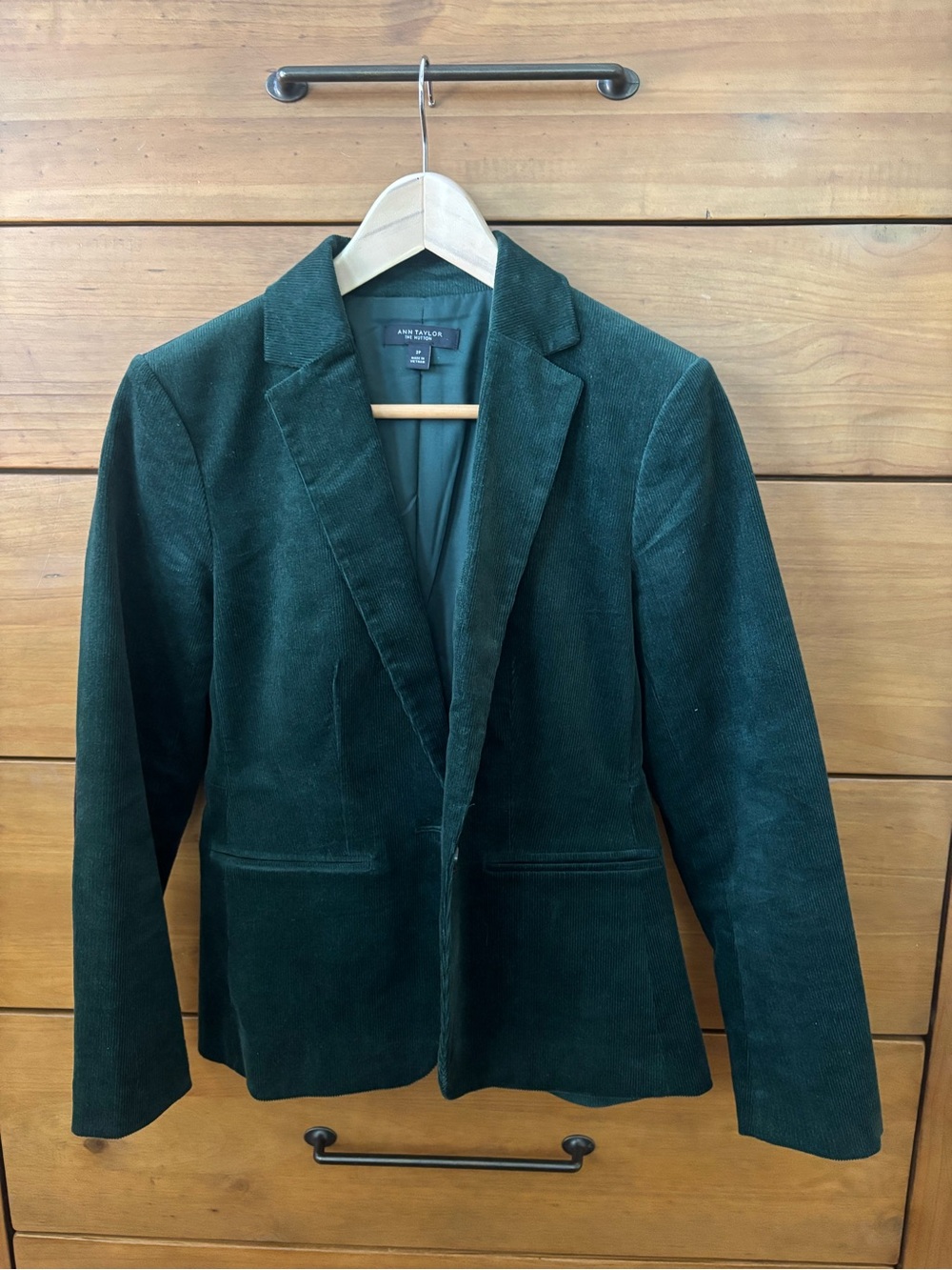 Ann Taylor Petite Hutton Forest Green Corduroy Tailored Blazer - Picture 4 of 7